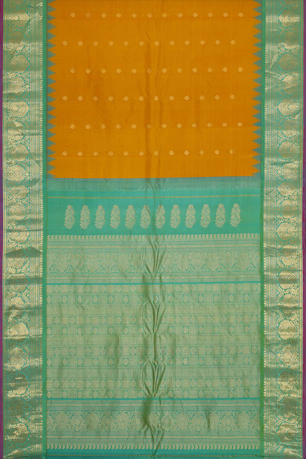 Image of Gadwal Silk Mustard Yellow Saree